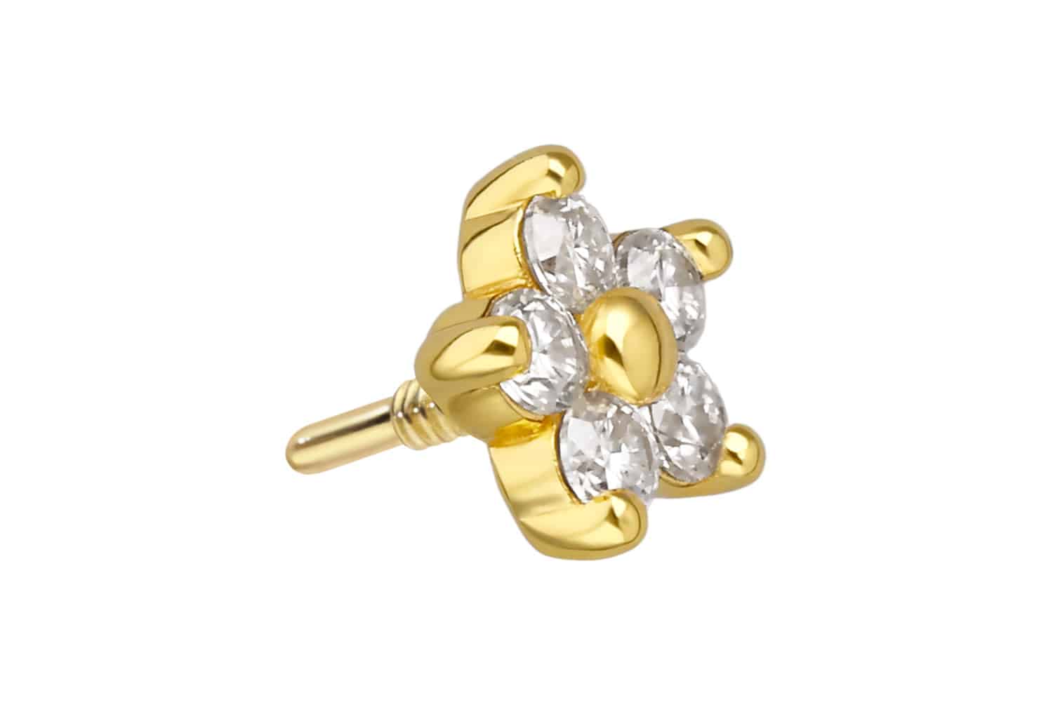 925er Silber Schraubaufsatz mit Außengewinde MOISSANIT-BLUME von Piercingline